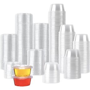 [300 Sets - 2.5 oz.] Jello Shot Cups Condiment Containers with Lids | Sauce Cups, Portion Cups, Dressing Container | Small Plastic Containers with Lids