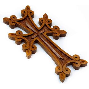 Wooden Wall Cross with Ornaments best Armenian Handmade gift souvenir (brown)