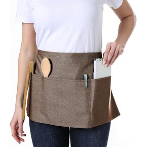 Waist Apron with 3 Pockets Waterdrop Resistant Premium Cotton Waitress Apron 10 Color Option Server Apron
