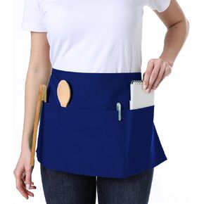 Waist Apron with 3 Pockets Waterdrop Resistant Premium Cotton Waitress Apron 10 Color Option Server Apron