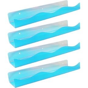 4 Pack 15 Inch Iridescent Acrylic Floating Shelves Wall Mounted Kids Bookshelf Toy Storage Wall Shelf Nail Polish Holder Perfume Display Wall Shelves for Bedroom,Living Room,Bathroom(Straight Lines)