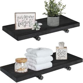 أرفف عائمة مثبتة على الحائط، ديكور مزرعة لمجموعة تخزين الحائط مكونة من 2، أرفف تخزين مزخرفة مع أقواس أنابيب، أرفف على الطراز الصناعي للحمام وغرفة النوم والمطبخ وغرفة المعيشة (أسود) in Kuwait