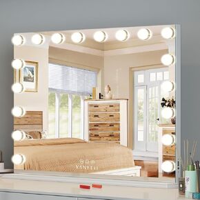 VANITII Hollywood Vanity Mirror with Lights 22.8" *31.5" USB Charging Light up Makeup Mirror with 18 LED Dimmable Bulbs 3 Color Lights Bedroom Cosmetic Mirror for Table and Wall