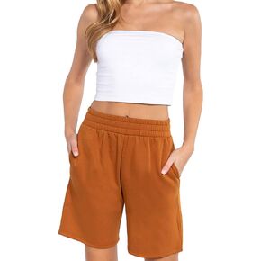 Women's Bermuda Sweat Mid Long Length with Elastic Waist Shorts