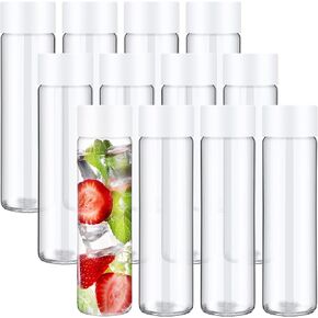12 Pack 400ml Bulk Clear Glass Water Bottles with Lids Calming Bottles Glass Refillable Juice Bottles Empty Clear Drink Containers for Sensory Craft Juicing Homemade Smoothie Beverage(Black)
