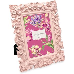 Laura Ashley 4x6 Pink Floral Textured Hand-Crafted Resin Picture Frame with Easel, for Tabletop & Wall Display, Decorative Floral Design Home Décor, Photo Gallery, Art & More (4x6, Pink)