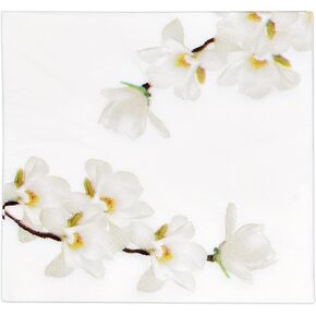 Gift Boutique 100 Magnolia Cocktail Napkins White Floral Blossom Disposable Paper Spring Flowers Beverage Hand Napkin