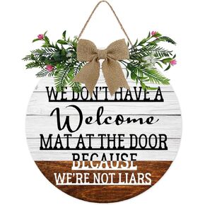 Funny Welcome Sign for Front Door Porch Decor, Wooden Welcome Door Wreath for Front Door, White Rustic Farmhouse Welcome Sign For Front Door Outside, Window Wall Hanging Decor, Housewarming Gifts 12*12 inch