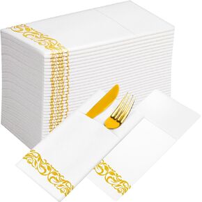 White Paper Napkins Disposable Dinner Napkin with Pocket 100 Pack Guest Hand Towels Premium Wedding Napkins Soft Absorbent Party Napkins for Bathroom, Kitchen, Christmas (16.5 X 16.5 inch)