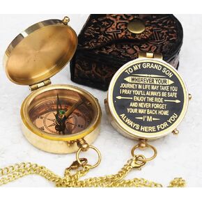 Gift for Grandson Brass Compass Engraved Quote | Memory Present to My Grandson Birthday, Baptism, Graduation, Confirmation, Love, Gifts for Grandson