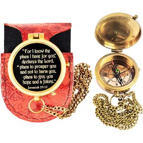 Antique Vintage Directional Magnetic Compass | Engraved Nautical Brass Compass | Birthday, Christmas, Graduation Day Gift | Religious, Catholic, Baptism Gift | First Communion, Confirmation Gifts
