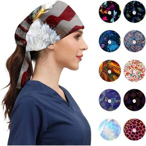 Fashion Working Caps with Buttons Adjustable Sweatband Tie Back Working Hats for Women Men