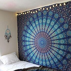 Aakriti Gallery Cotton Mandala Tapestry Wall Hanging - Bohemian Bedspread, Boho Blanket/Throw Tapestries for Living Room, Home Décor (Elephant, 92x82)
