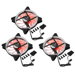MECCANIXITY 3Pcs RGB Computer Case Fan 600-1200RPM 120mm 3-4 Pin Red LED Silent Cooling 15 LED 12V for Desktop Computer Radiators with Rubber Pads 12 Screws