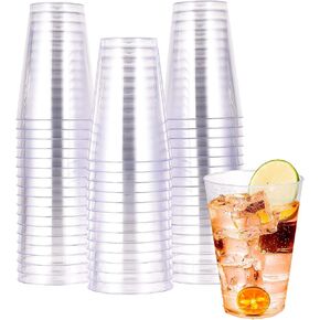 JOLLY CHEF 14 oz 50 Pack Gold Plastic Cups, Disposable Gold Glitter Plastic Cups Tumblers, Wedding Cups Party Cups, Ideal for Halloween, Thanksgiving, Christmas