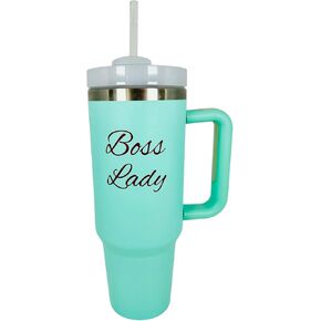 Boss Lady's 40 Oz Tumbler with Handle and Straw - Insulated Stainless Steel Water Bottle Fits in Car Cup Holder - Double Walled Water Bottles and Lid - Gift for Women Coworker or Boss