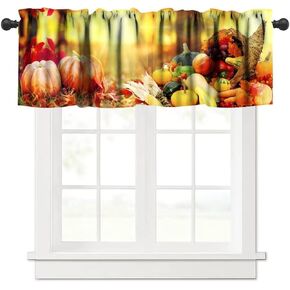 Farm Fall Window Valance, Thanksgiving Pumpkins Autumn Leaves Vine Windows Curtain Valance for Kitchen Dining Room Canteens Home Decor, One Panel 54x18in