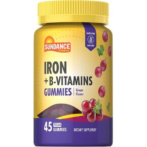 Sundance Iron Gummies | Plus B-Vitamins | 45 Vegan Gummies | Grape Flavor | Vegan, Non-GMO, and Gluten Free Supplement