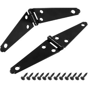 2Pcs Strap Hinge Shed Door Hinges, 4 Inch Heavy Duty Gate Hinges Black Tee Hinge with Screws for Fence Wood Gate Cabinet Door