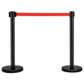 Electriduct 3 Foot Gold Stanchion Posts with Red Velvet Rope Crowd Control Queue Line Pole Barrier Metal 3 Posts, 2 Ropes