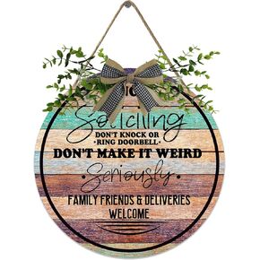 Funny No Soliciting Sign for House- Farmhouse Family Friends & Deliveries Welcome Sign- for Home Front Door Wreath Wall Decorations 12 Inch