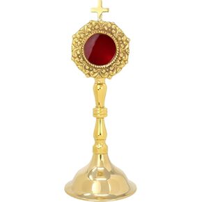 Needzo Mini Brass Reliquary, High Polished Sacred Relic Holder, Catholic Church or Home Decoration, 8 x 3 Inches