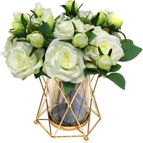 Faux Flowers with Vase, Silk Peony Bouquet Artificial Flowers in Vase, Fake Flowers Floral Arrangement for Home Decor Indoor, Table Centerpieces Flowers Decoration for Farmhouse (White Peony)