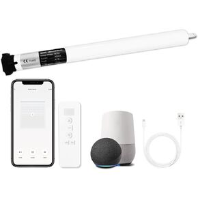 MING CHEN Rechargeable Roller Blinds Motor with 1 Channel Remote Controlle, 1'' Tubular Motor for Roller Shades， Compatible with Alexa Google via HUB (not Included)