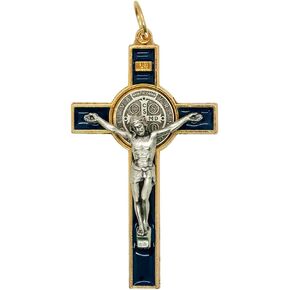 Saint Benedict Medal Crucifix | Patron Saint of Students and Europe | Includes Case and Cord | Great Catholic Gift for First Holy Communion and Confirmation (Black)