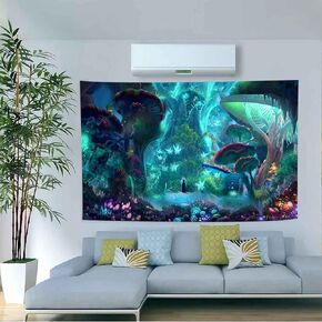 Aidatain Enchanted Forest Mushroom Plant Tapestry Fairy Tale Large Tree Jungle Landscape Wall Hanging Flannel Large 80" 60" Tapestries for Bedroom Living Room Dorm GTWHAT250