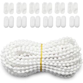 FQTANJU 10 Yards White Roller Blind Bead Chain Cord with 12 PCS of Connectors for Roman Venetian Honeycomb Vertical Shade Blind Cord for Roller Blind Replacement Parts Repair Fittings