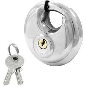 Round Disc Padlock, Heavy Duty Disc Locks Stainless Steel Round Lock with Key Padlock Discus Locks for Storage Unit, Fence, Garages, Sheds(3/8" Diameter Shackle)
