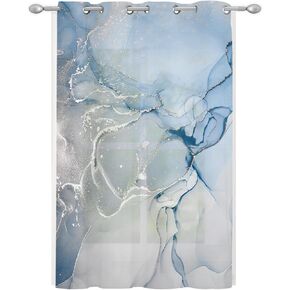 Sage Green Grey Ombre Sheer Curtains for Bedroom/Living Room, Modern Geometric Grommet Kitchen Curtains 63 Inches Long, Abstract Art Semi-Sheer Curtains Drapes Voile Window Treatments