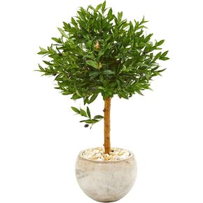 Nearly Natural 38in. Olive Topiary Artificial Bowl Planter UV Resistant (Indoor/Outdoor) Silk Trees, Green