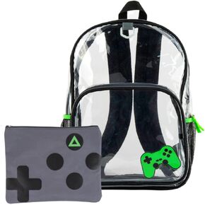 RALME Boys Clear Backpack for School, 16 inch Stadium Approved Transparent Bag with Matching Gaming Pencil Pouch, 3 Piece Set