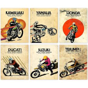 Vintage Motocross Wall Art for Man, Motorcycles Art Posters, Extreme Sport Canvas Wall Art for Man Cave, Bedroom, Teens Room Home Decor, The Best Gift for A Motocross Fans, Set of 6-(8"x10" Unframed)