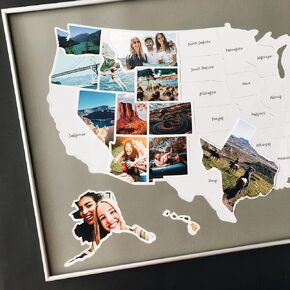 USA Photo Map - 50 States Travel Map - 24 x 36 in - Printed on Flexible Vinyl and Rewritable - Includes Secure Photo Maker - Unframed - Gray (states signed)