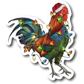 Christmas Chicken 4 Inch Waterproof Decal Sticker Merry Christmas Xmas Winter Elf Reindeer Santa Saint Nick Snow Wreath Gift CS1510-2PK