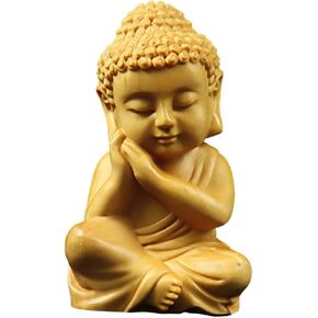 Hand Carved Small Cute Sitting Buddha Statue Wood [ Palm Size Home Decor ] (Praying Buddha)