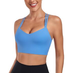 As Fariy Sports Bra Molded Cup Sports Bra Workout Bra for Women with Longline Criss Cross Back Spaghetti Strap Yoga Bras