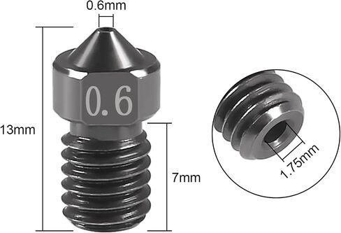 3D Printer Nozzle 0.6mm Hardened Steel Nozzle 0.6mm Extruder Print Head for 1.75mm Filament V5-V6 3D Printer Prusa I3 (12PCS) in Saudi Arabia