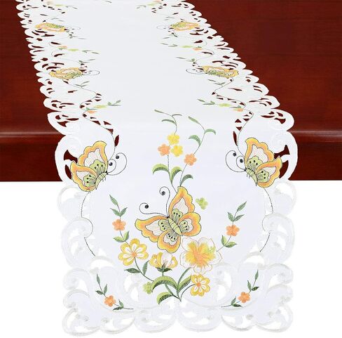 Simhomsen Spring Butterfly and Floral Table Runners, Dresser Scarf (Blue, 14 × 54 Inch) in Saudi Arabia