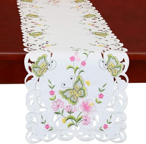 Simhomsen Spring Butterfly and Floral Table Runners, Dresser Scarf (Blue, 14 × 54 Inch) in Kuwait