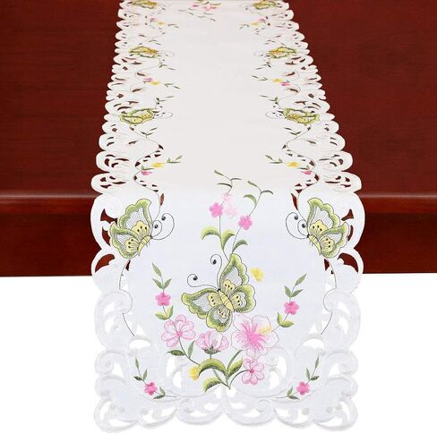 Simhomsen Spring Butterfly and Floral Table Runners, Dresser Scarf (Blue, 14 × 54 Inch) in Kuwait