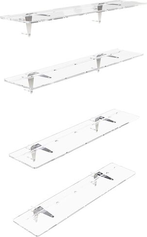 Acrylic Shelves Set of 2 Clear Floating Shelf with Cable Hole 23.6" Length 5.5" Depth Two Pieces Wall Shelves for Bedroom Kitchen Living Room Bathroom Office Display Organizer Ledge in Saudi Arabia