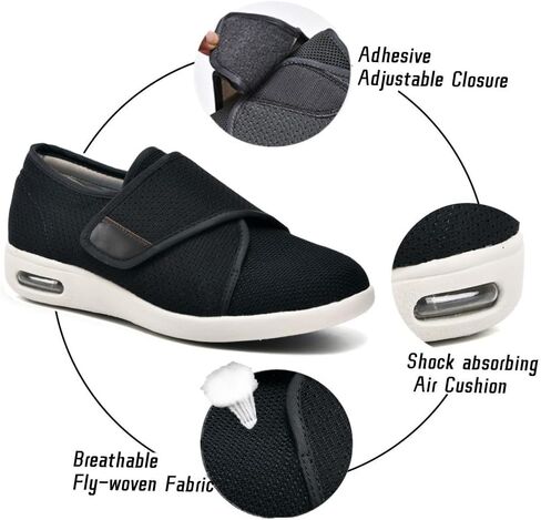 Women's Diabetic Shoes with Adjustable Closure Wide Width Edema Shoes Non-Slip Elderly Swollen Feet Walking Sneakers in Saudi Arabia