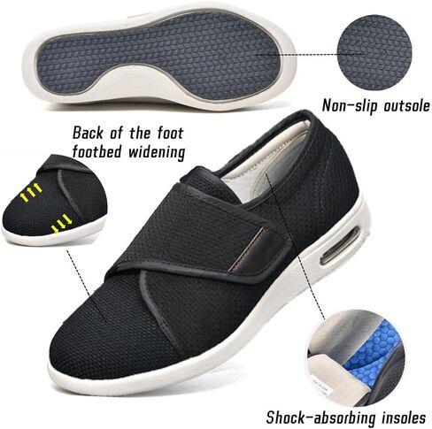 Women's Diabetic Shoes with Adjustable Closure Wide Width Edema Shoes Non-Slip Elderly Swollen Feet Walking Sneakers in Saudi Arabia