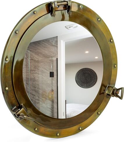 Nagina International 17" Oil Rubbed Antique Bronze Finish Vintage Style Porthole Mirror Window | Stylish Home & Wall Decor | Bathroom Hanging Mirror Door Fixture Window (Mirror) in Kuwait