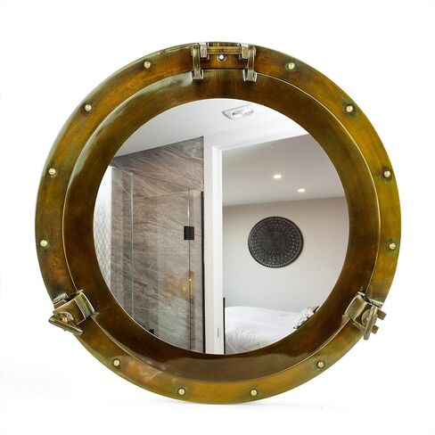 Nagina International 17" Oil Rubbed Antique Bronze Finish Vintage Style Porthole Mirror Window | Stylish Home & Wall Decor | Bathroom Hanging Mirror Door Fixture Window (Mirror) in Kuwait