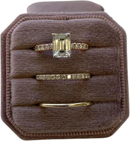 فاخر 3 فتحات صندوق خاتم مخملي مربع مثمن للخطوبة حفل زفاف عرض المجوهرات تخزين (أزرق فاتح) in Kuwait